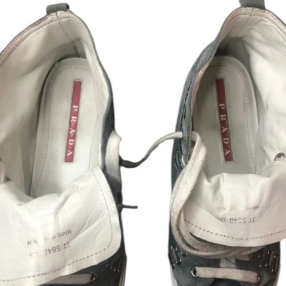 Prada Mid Top Eyelet Cap Toe Gray Sneaker Size 37.5 / US 6.5-7 - Picture 10 of 11
